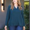 Women Daniel Rainn | Roselyn Long Sleeve Knit Top (Plus Size) Deep Forest