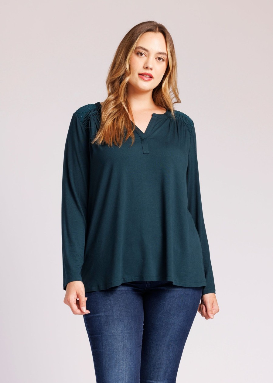 Women Daniel Rainn | Roselyn Long Sleeve Knit Top (Plus Size) Deep Forest