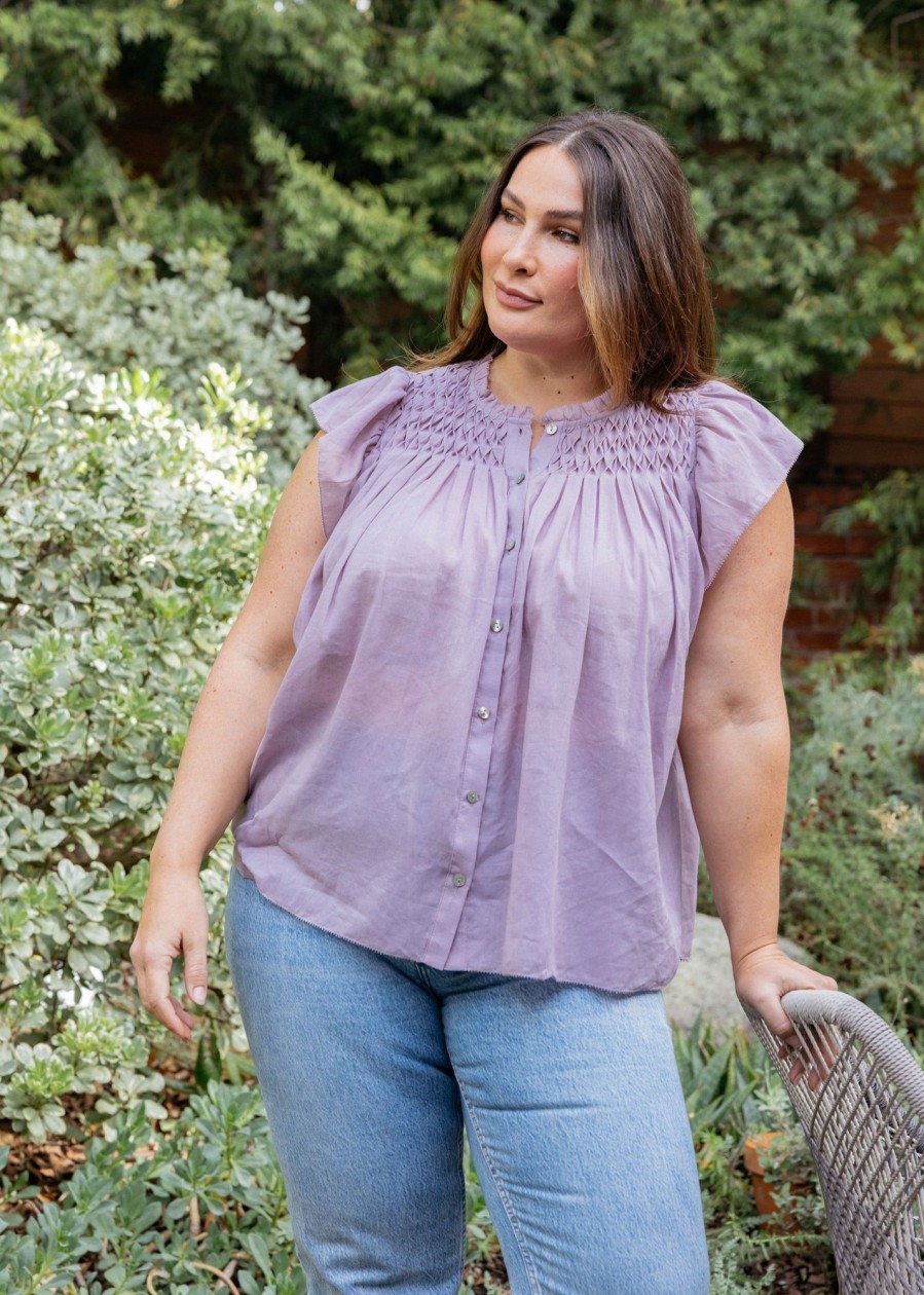 Curvy Daniel Rainn | Zola Smocked Top With Ruffle Sleeves (Plus Size) Nirvana