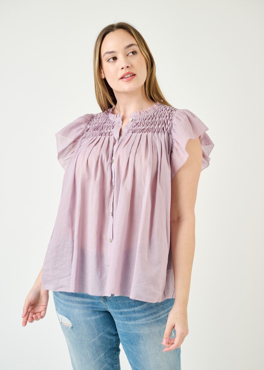 Curvy Daniel Rainn | Zola Smocked Top With Ruffle Sleeves (Plus Size) Nirvana