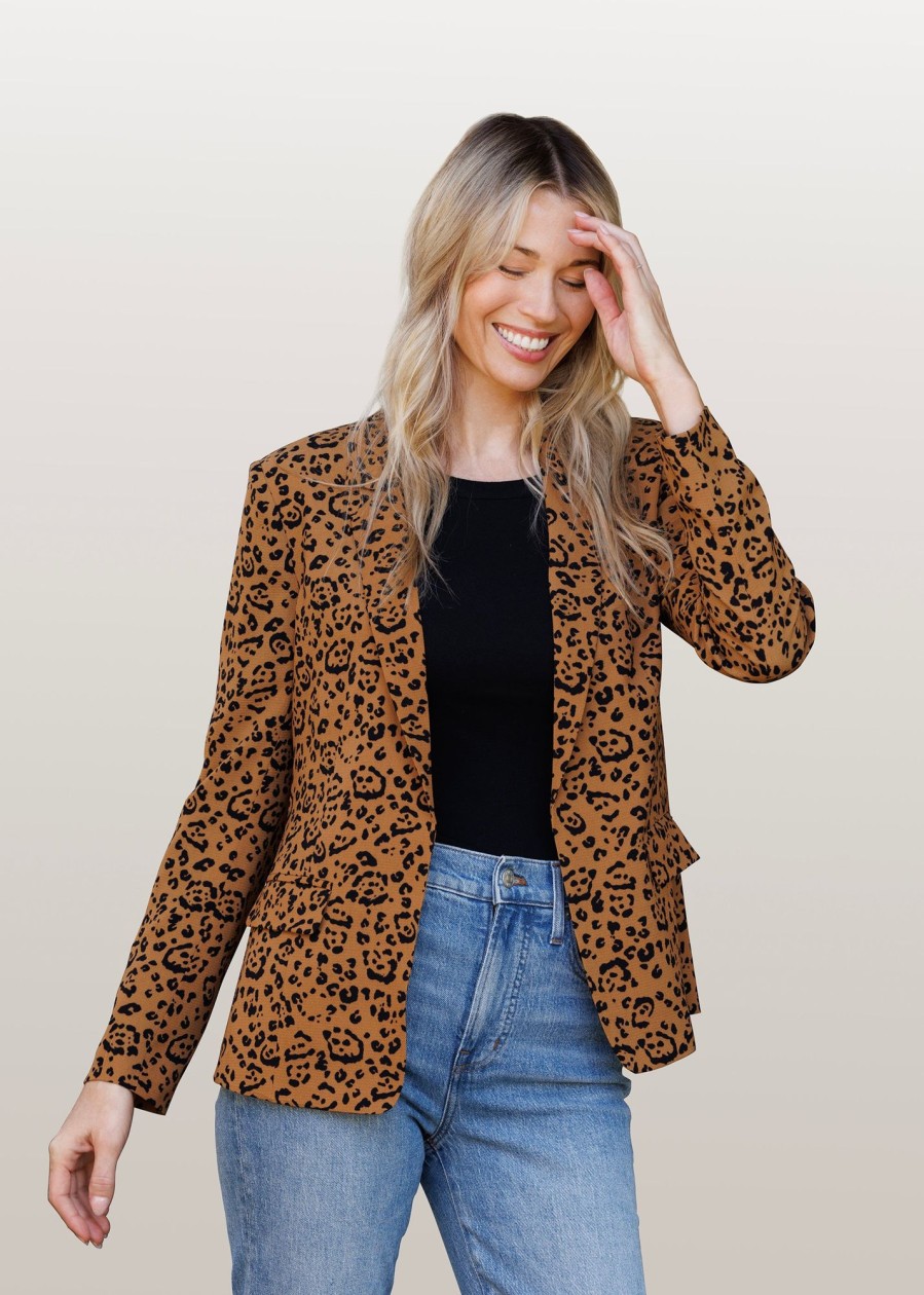 Women Daniel Rainn | Frankie Leopard Print Jacket With Pockets N465 Camel