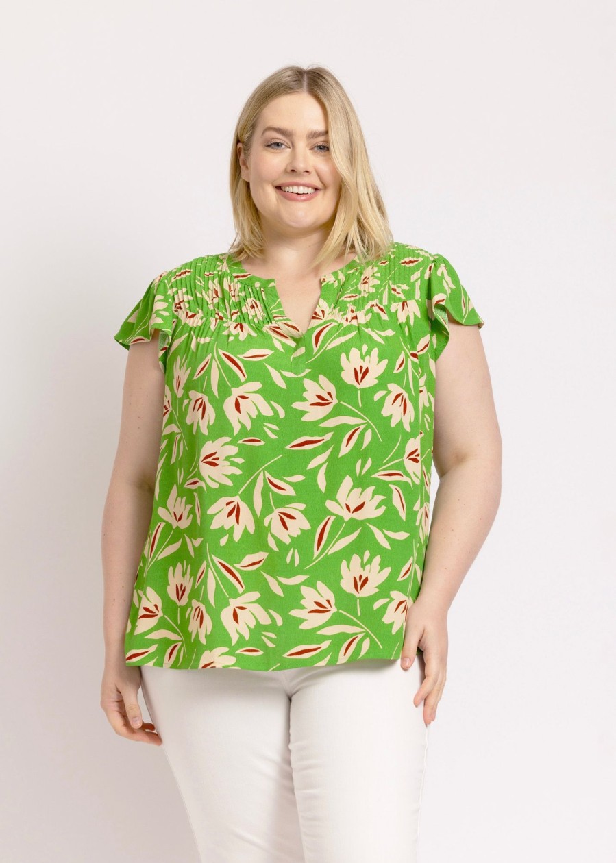 Curvy Daniel Rainn | Novah Floral Top With Split Neck (Plus Size) O046 Lime