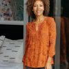 Women Daniel Rainn | Keyla 3/4 Sleeve Blouse With Crochet Lace N033 Burnt Henna