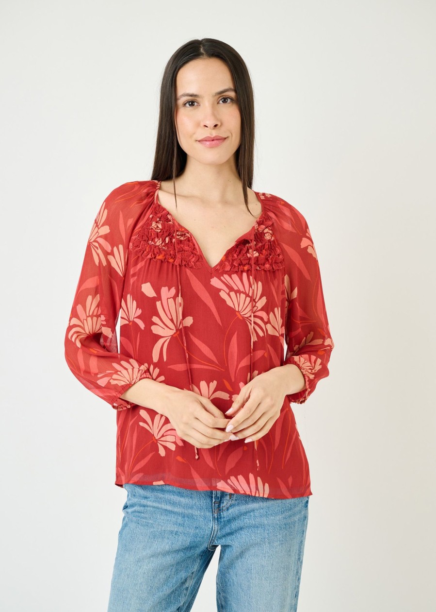 Women Daniel Rainn | Adalee 3/4 Sleeve Floral Top N681 Wine