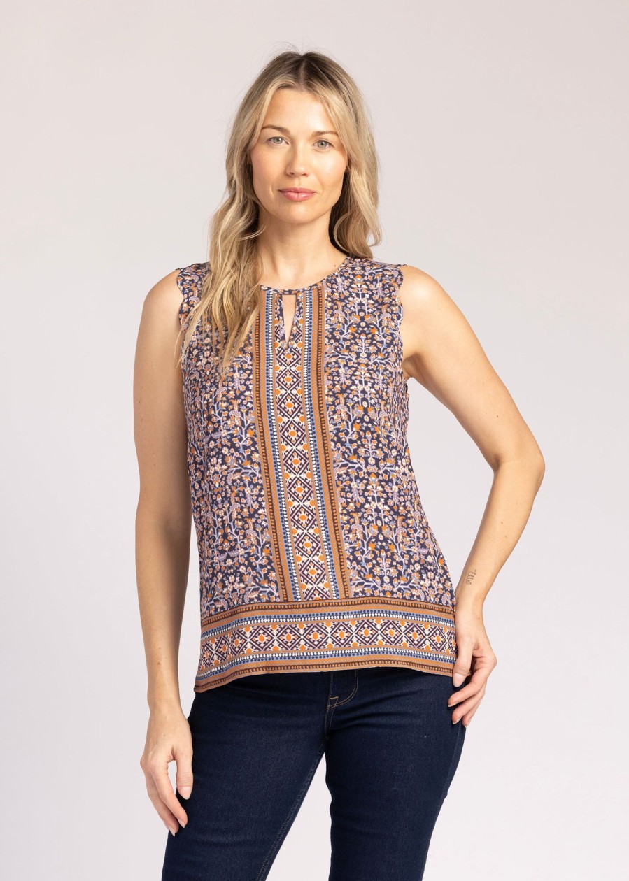 Women Daniel Rainn | Mercy Boho Tank Top With Keyhole O329 Indigo