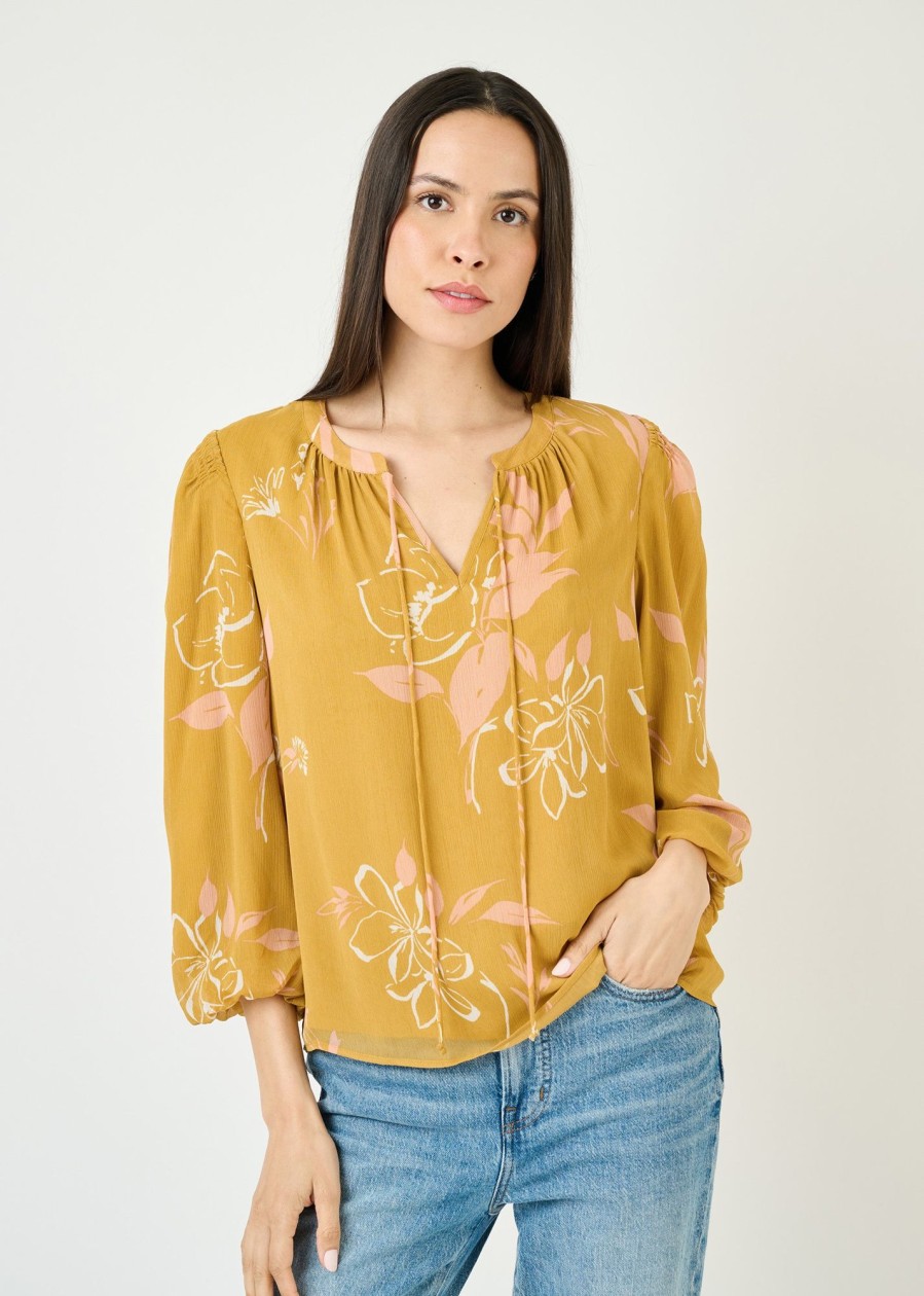 Women Daniel Rainn | Valery 3/4 Sleeve Floral Top N550 Mustard