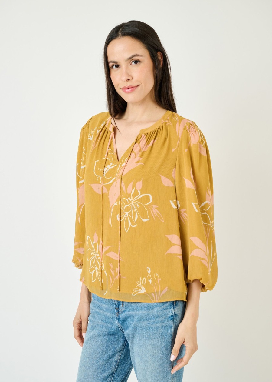 Women Daniel Rainn | Valery 3/4 Sleeve Floral Top N550 Mustard