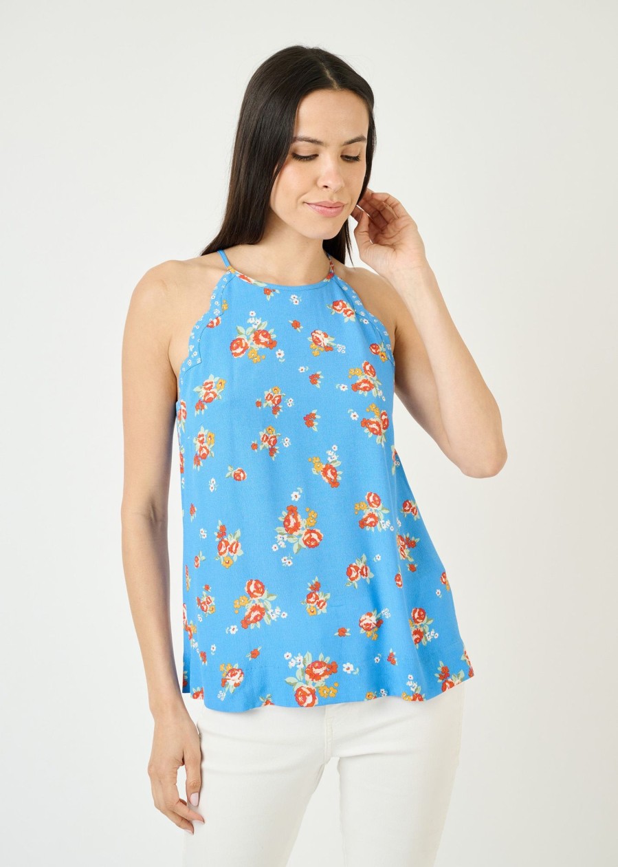 Women Daniel Rainn | Lena Floral Halter Top O213 Blue