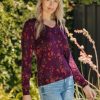 Women Daniel Rainn | Harleigh Floral V-Neck Sweater O409 Plum