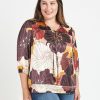 Curvy Daniel Rainn | Dulce Floral Long Sleeve Top (Plus Size) N063 Cream