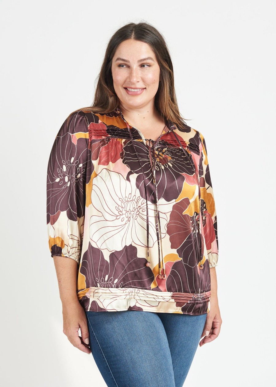 Curvy Daniel Rainn | Dulce Floral Long Sleeve Top (Plus Size) N063 Cream