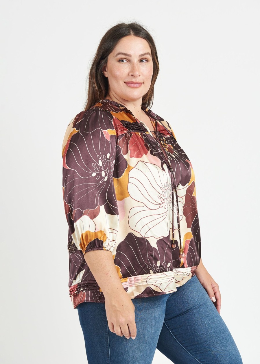 Curvy Daniel Rainn | Dulce Floral Long Sleeve Top (Plus Size) N063 Cream