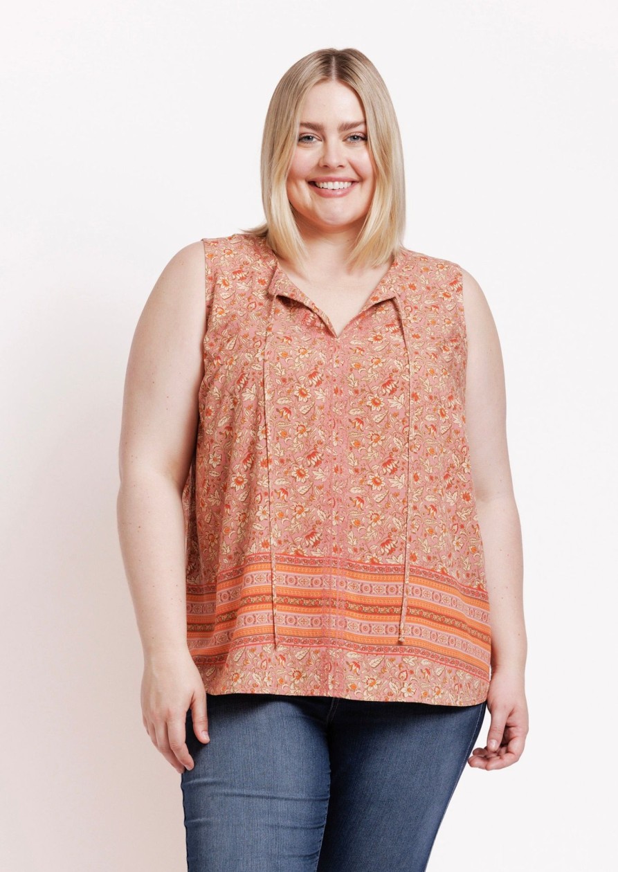 Curvy Daniel Rainn | Maliah Sleeveless Floral Top (Plus Size) O215 Coral