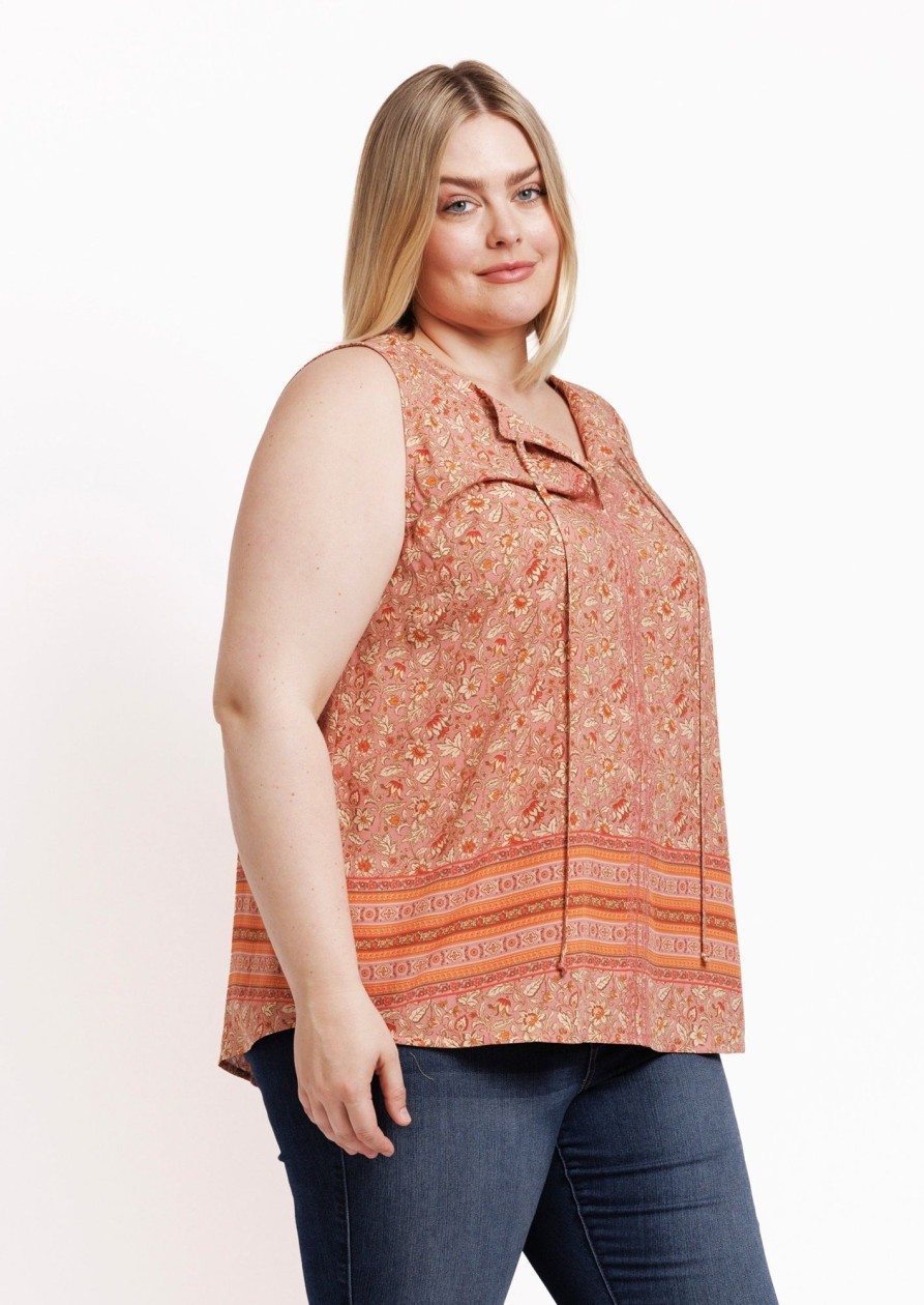 Curvy Daniel Rainn | Maliah Sleeveless Floral Top (Plus Size) O215 Coral