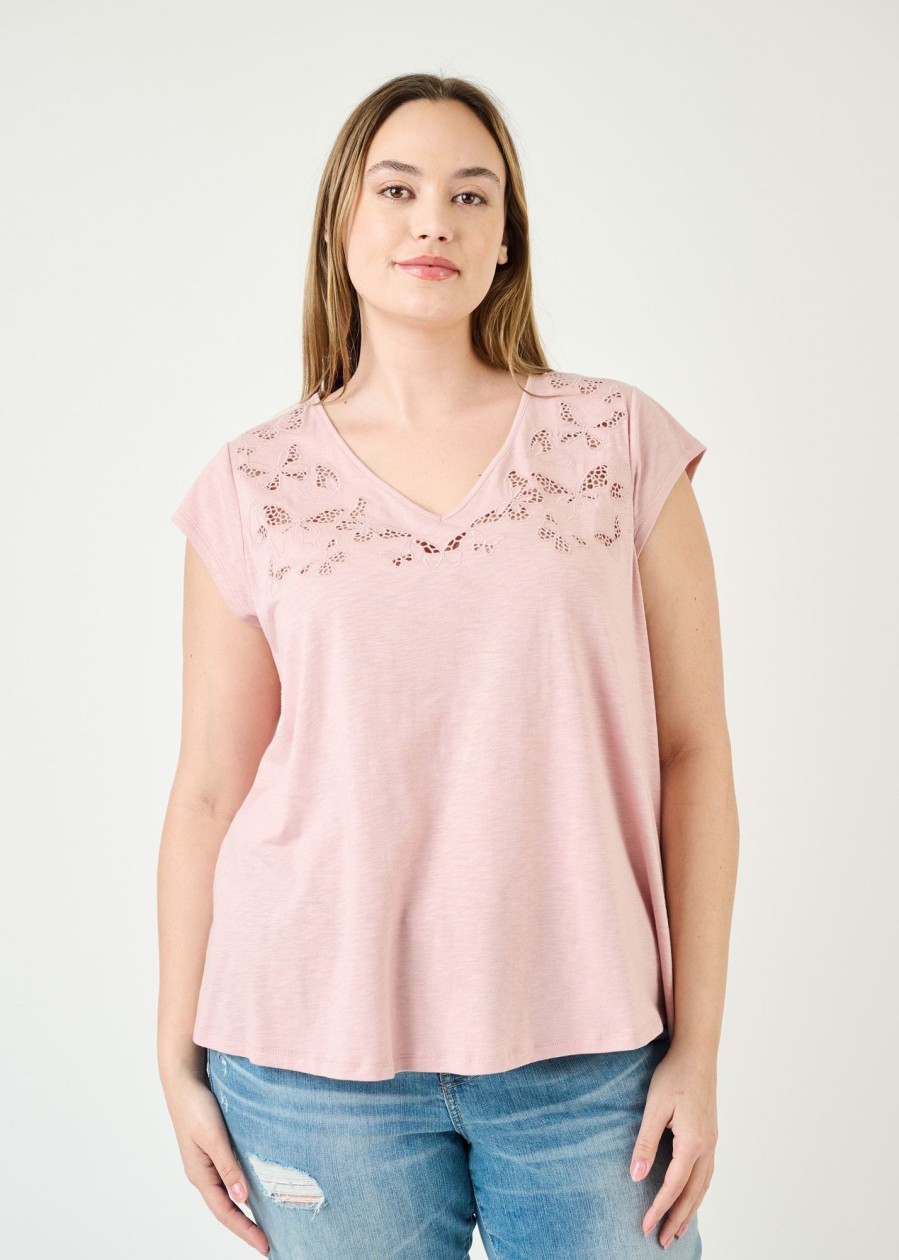 Curvy Daniel Rainn | Faith Embroidered Cutout Top (Plus Size) Pink Adobe