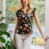 Women Daniel Rainn | Elina Floral Cap Sleeve Top O202 Black