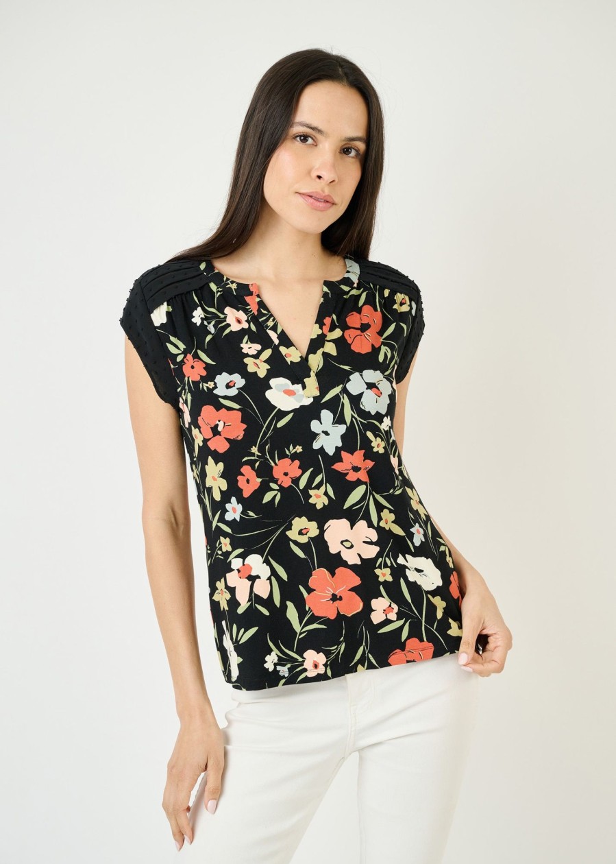 Women Daniel Rainn | Elina Floral Cap Sleeve Top O202 Black