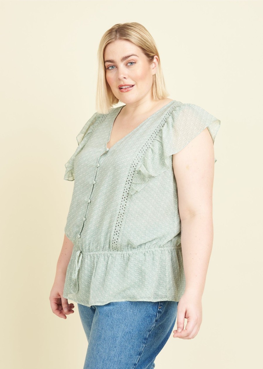 Curvy Daniel Rainn | Kimora Tunic Top With Ruffles (Plus Size) L998N Mint