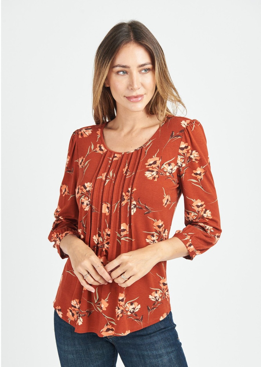 Women Daniel Rainn | Maxine Knit Floral Top M999 Umber