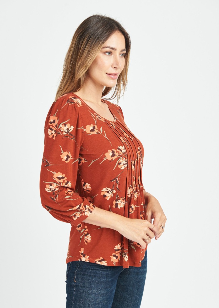 Women Daniel Rainn | Maxine Knit Floral Top M999 Umber