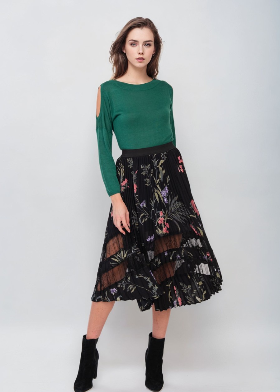 Women Daniel Rainn | Kayla Pleated Floral Midi Skirt J986 Black