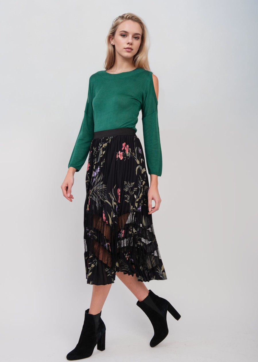 Women Daniel Rainn | Kayla Pleated Floral Midi Skirt J986 Black