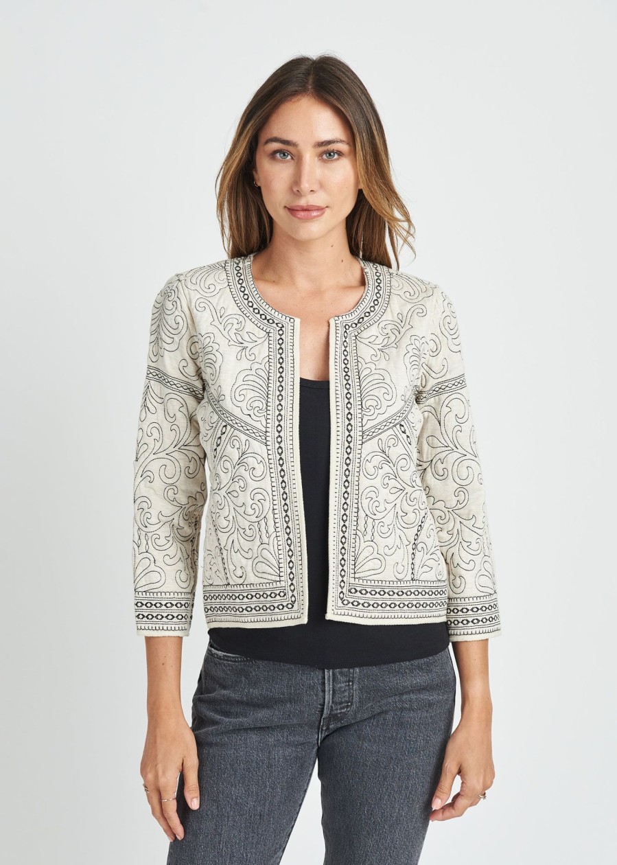 Women Daniel Rainn | Celia Quilted Embroidered Jacket Heather Oatmeal