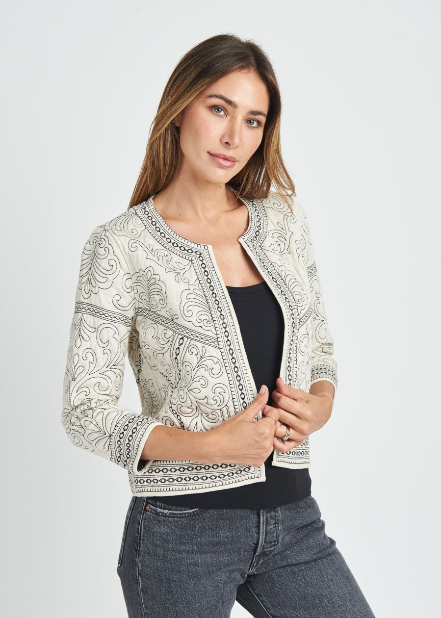 Women Daniel Rainn | Celia Quilted Embroidered Jacket Heather Oatmeal