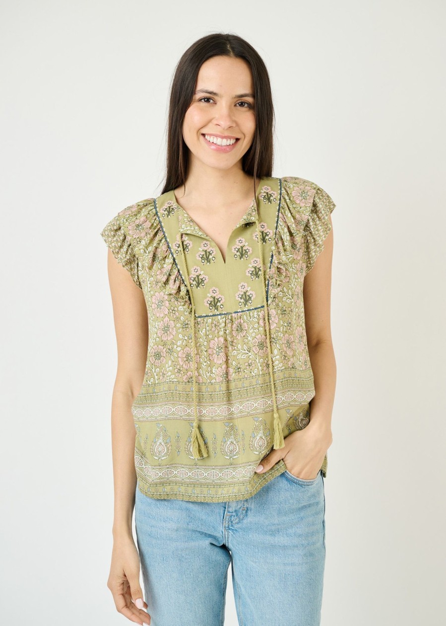 Women Daniel Rainn | Nancy Embroidered Floral Top N688 Sage