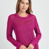 Women Daniel Rainn | Tenley Pullover Sweater With Crochet Yoke Fuchsia Pink