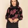 Women Daniel Rainn | Callie Velvet Burnout Pullover- Mock Turtle Neck | Daniel Rainn G539 Black