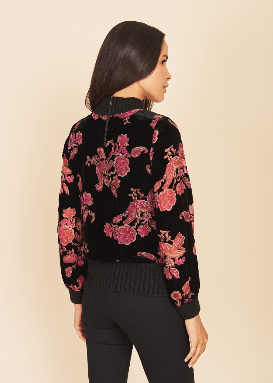 Women Daniel Rainn | Callie Velvet Burnout Pullover- Mock Turtle Neck | Daniel Rainn G539 Black