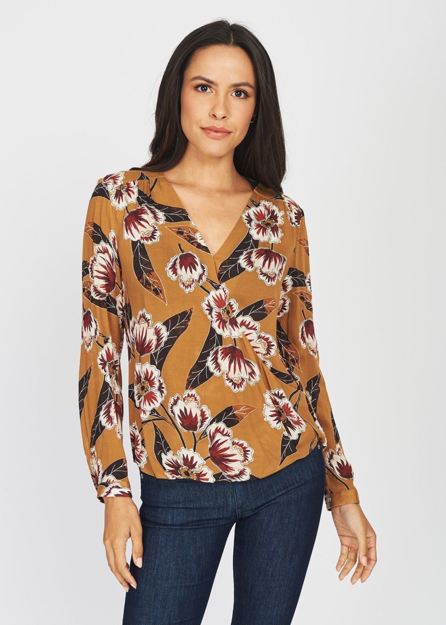 Women Daniel Rainn | Maya Floral Wrap Top J035N Mustar