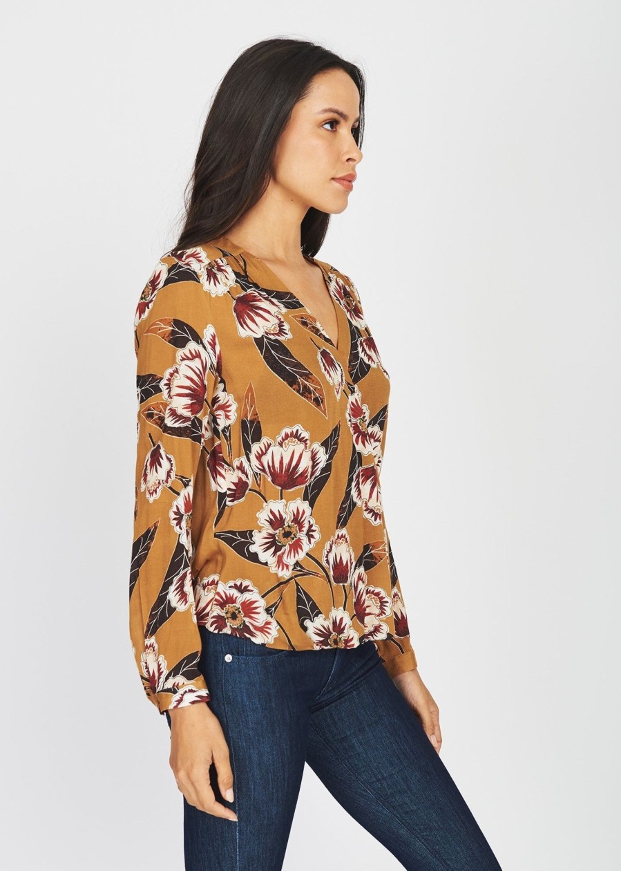 Women Daniel Rainn | Maya Floral Wrap Top J035N Mustar