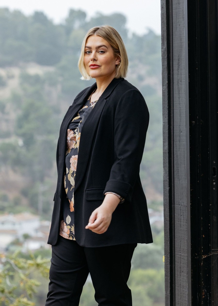 Curvy Daniel Rainn | Luna 3/4 Quarter Sleeve Jacket (Plus Size) Black