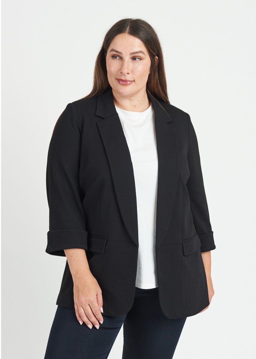 Curvy Daniel Rainn | Luna 3/4 Quarter Sleeve Jacket (Plus Size) Black