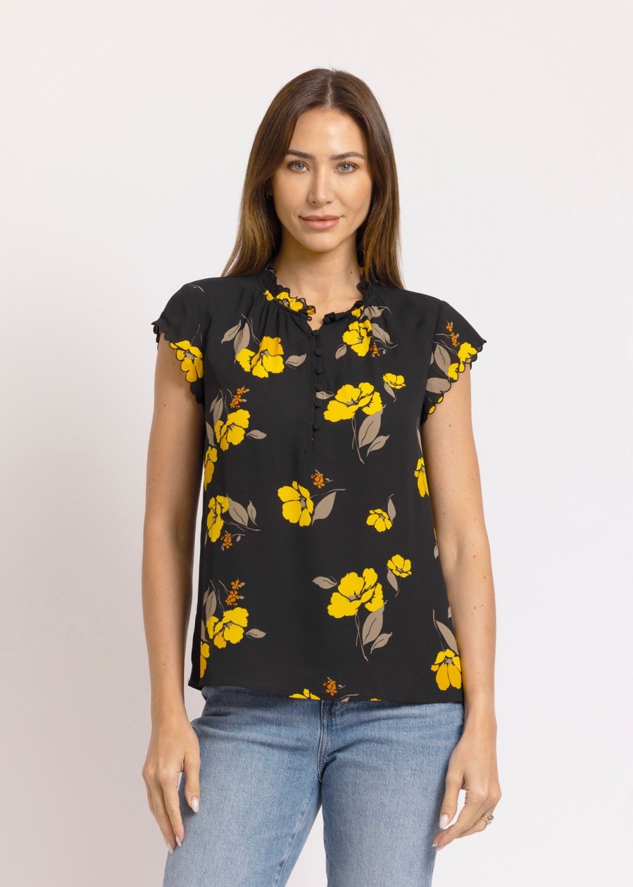 Women Daniel Rainn | Valeria Floral Cap Sleeve Top O107 Black