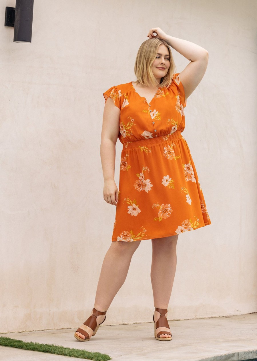 Curvy Daniel Rainn | Milana Flutter Sleeve Dress (Plus Size) M730 Orange