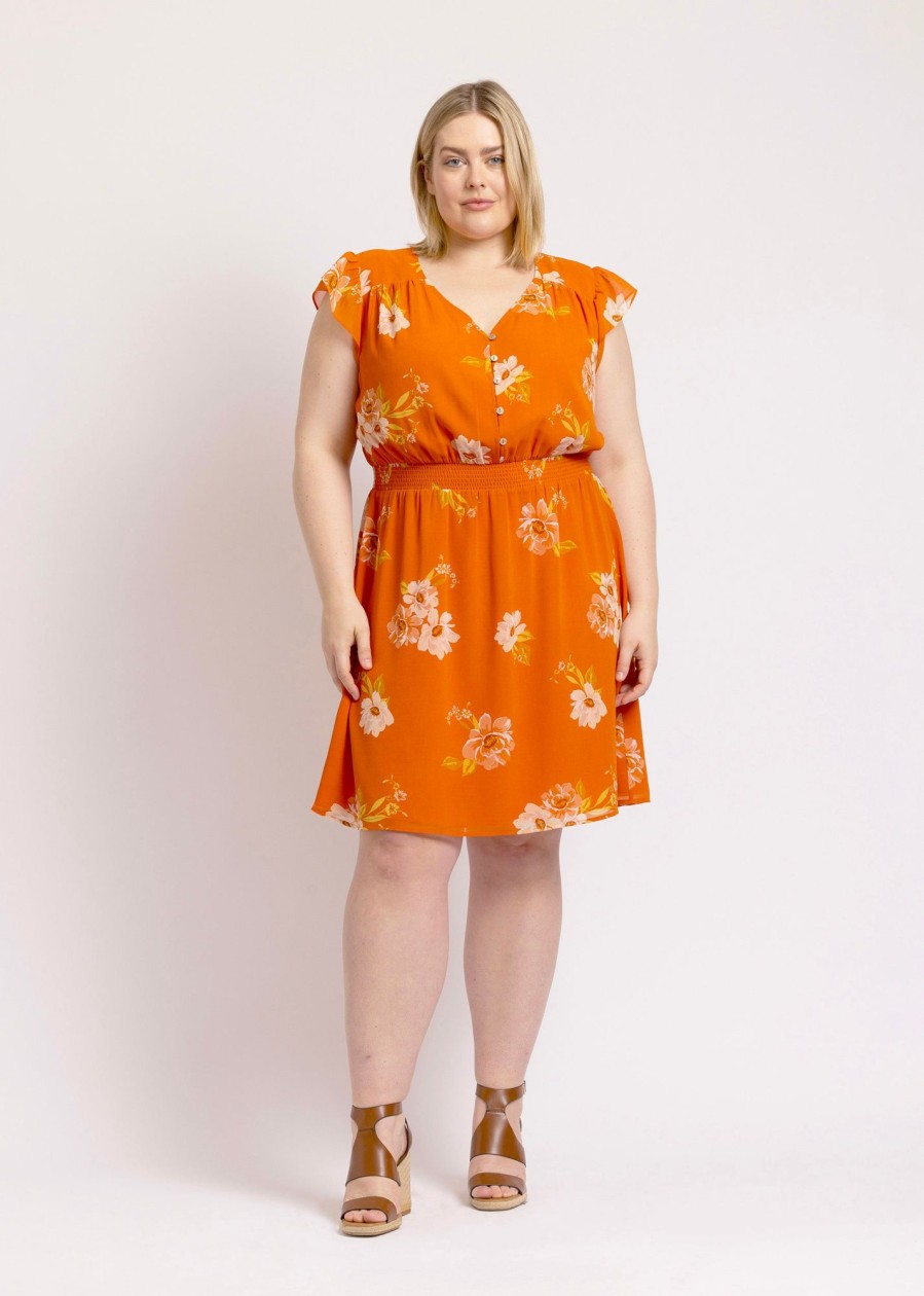 Curvy Daniel Rainn | Milana Flutter Sleeve Dress (Plus Size) M730 Orange