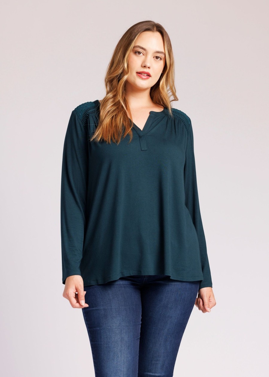 Curvy Daniel Rainn | Roselyn Long Sleeve Knit Top (Plus Size) Deep Forest