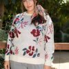 Curvy Daniel Rainn | Casey Floral Knit Pullover Sweater (Plus Size) L490 Antique Ivory