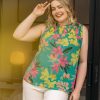 Curvy Daniel Rainn | Bexley Tropical Tank Top (Plus Size) O080 Aqua