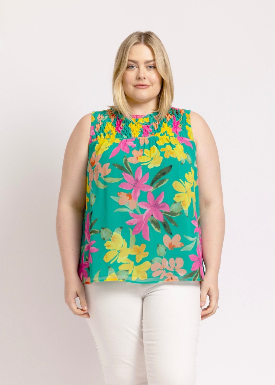 Curvy Daniel Rainn | Bexley Tropical Tank Top (Plus Size) O080 Aqua