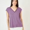 Women Daniel Rainn | Lindsey V-Neck Top With Lace Trim Vintage Violet