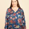 Curvy Daniel Rainn | Order Plus Size Dayna V-Neck Floral Top | Daniel Rainn G774 Teal