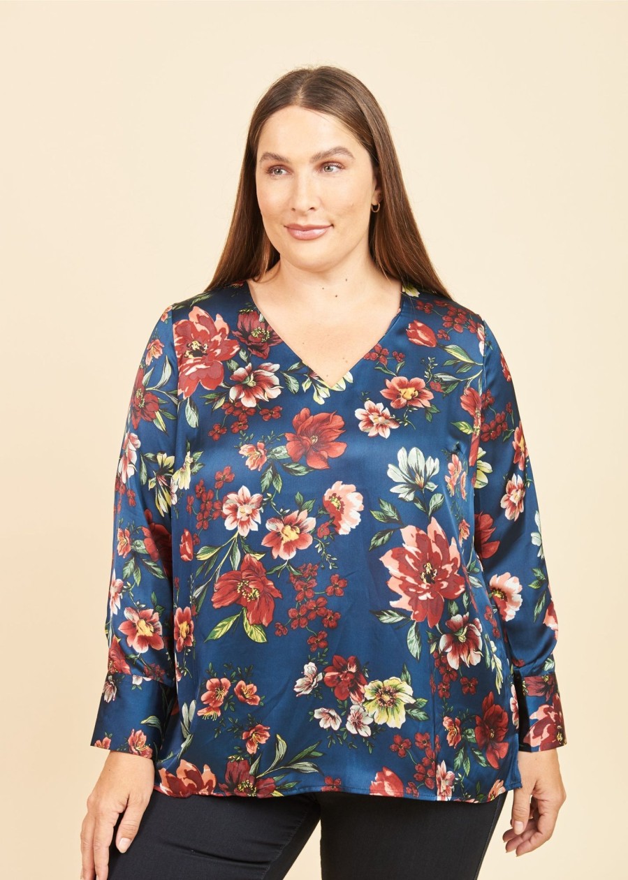 Curvy Daniel Rainn | Order Plus Size Dayna V-Neck Floral Top | Daniel Rainn G774 Teal