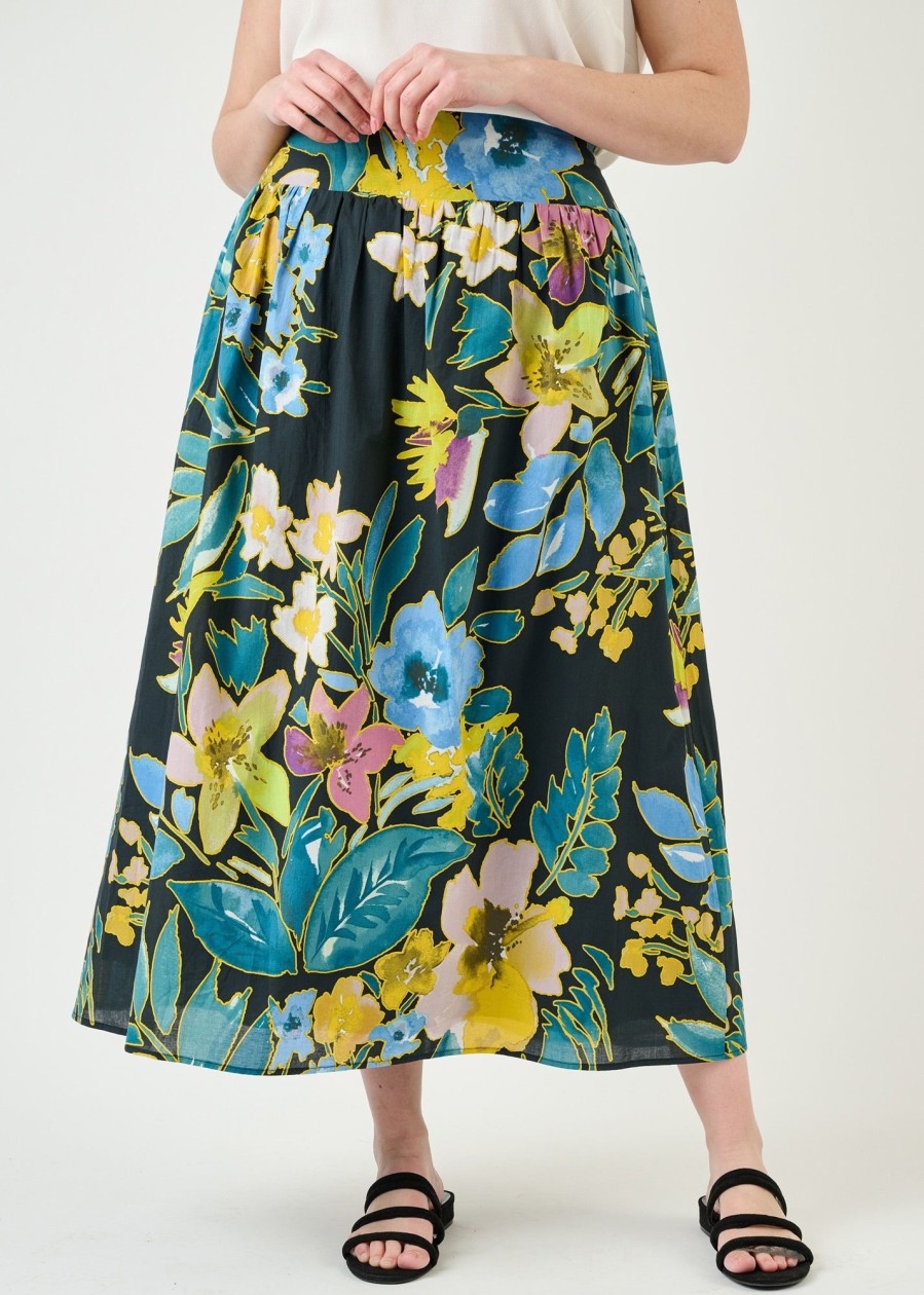 Curvy Daniel Rainn | Riley High-Waist Floral Skirt (Plus Size) K724 Black