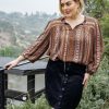 Curvy Daniel Rainn | Taliyah Long Sleeve Top With Split-Neck And Tassels (Plus Size) N408 Rust