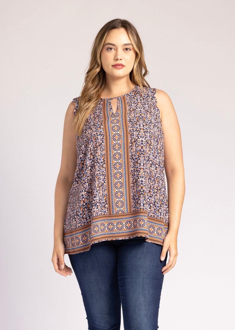 Curvy Daniel Rainn | Mercy Boho Tank Top With Keyhole (Plus Size) O329 Indigo