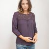 Women Daniel Rainn | Sevyn Knit Blouse With Lace Charcoal